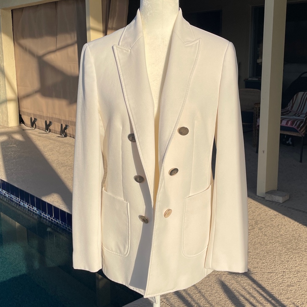 Anne Klein Vintage Ivory Double-Breasted Girlboss Blazer Gold Buttons SZ 10
